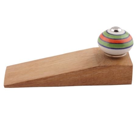 2 Pieces Pea Green Striped Ceramic Floral Door Stoppers